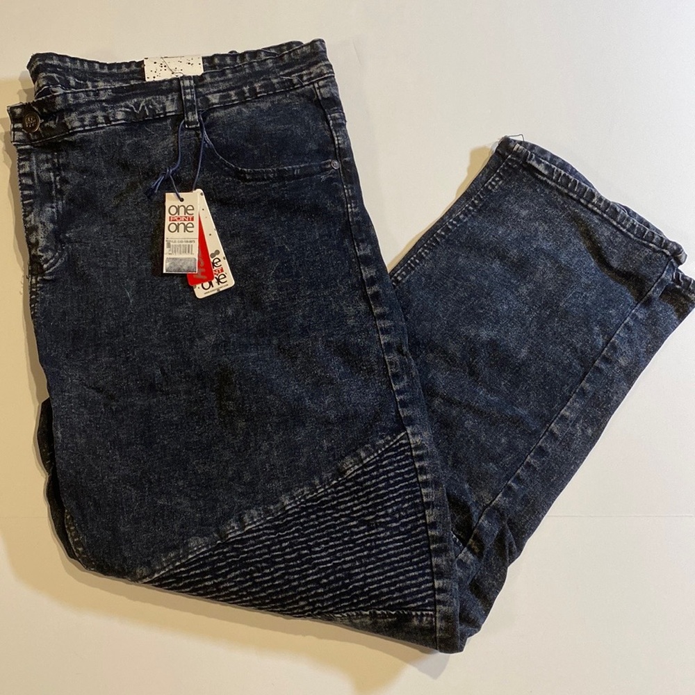 One Point One SZ 46 x 32 Moto Blue Stonewash Denim Jeans New D15